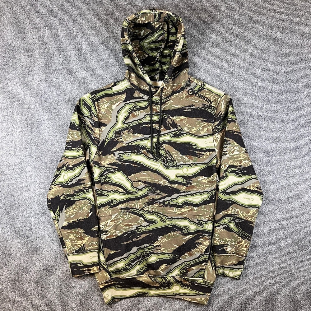Origin Maine Hoodie Mens S Green Tiger Stripe Camo Raptor 100 Kilo Fleece USA